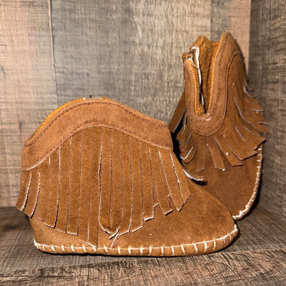Brown Fringe BABY Moccasins-size 1